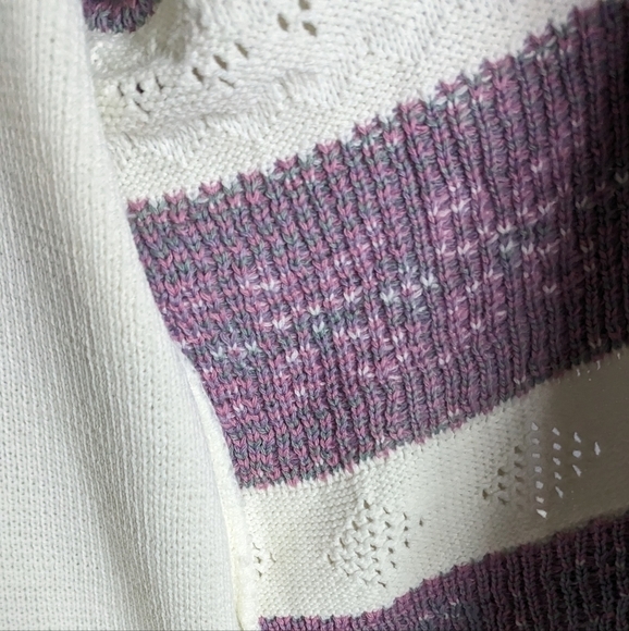 L - Vintage | Floral Knit Cardigan • Purple Sage Green Deco Print Button Front - Picture 6 of 8